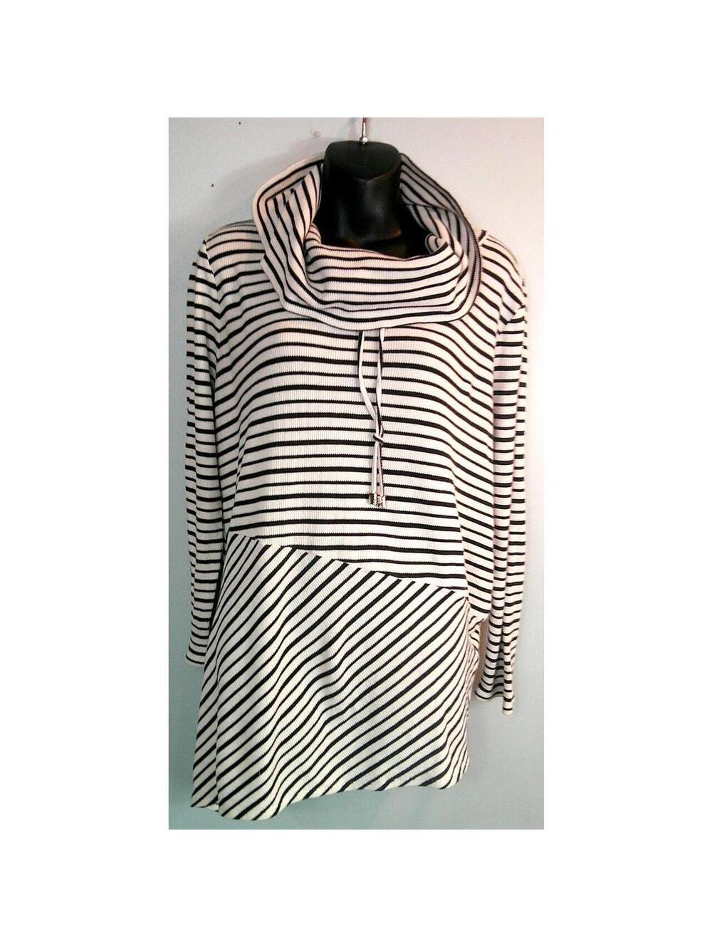 Zenergy by Chico's Striped Cowl Neck Pullover Tunic Size 2 Black & White Striped